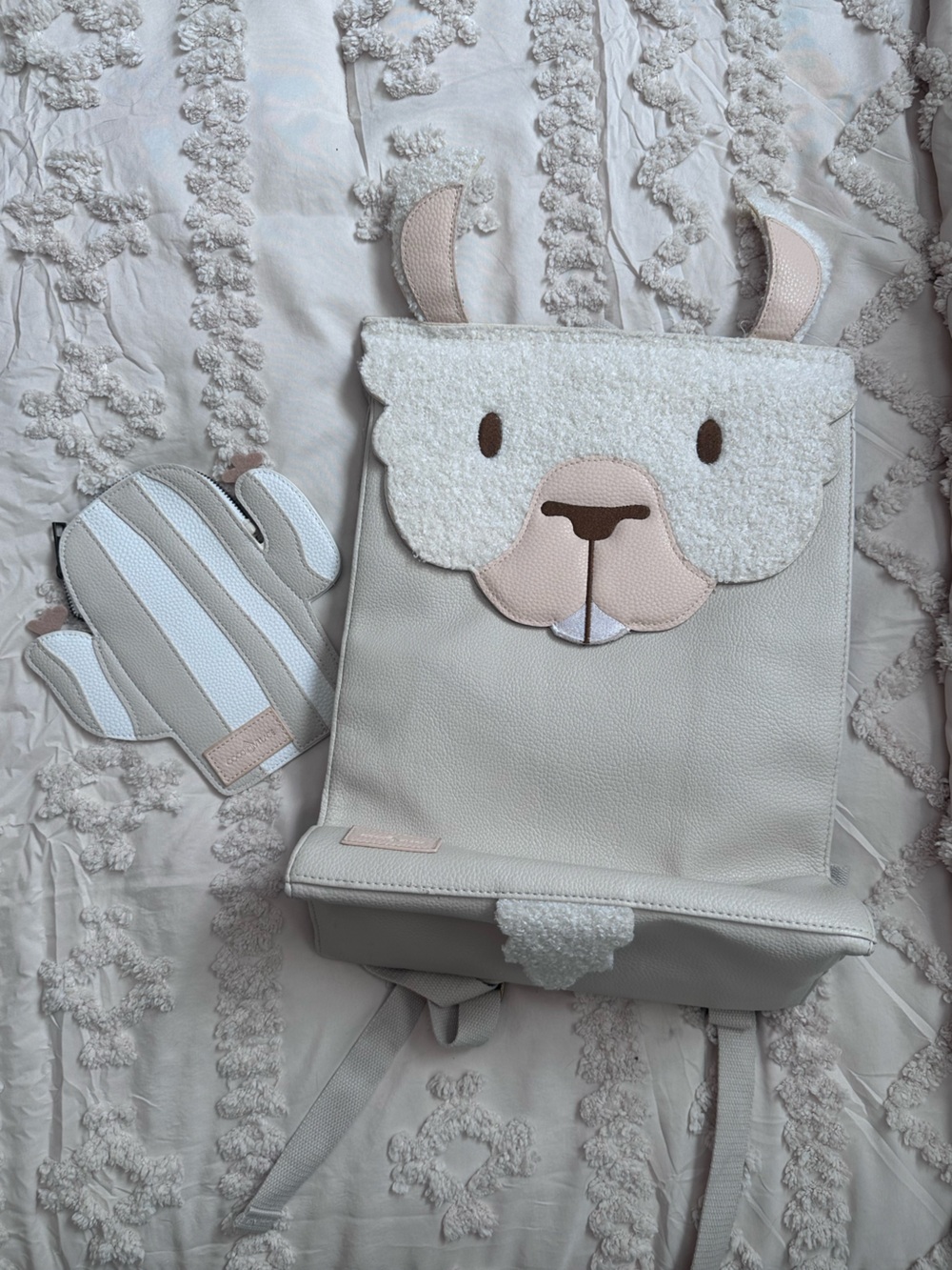 Cream Teddy Face Kids Backpack with Blush Accents